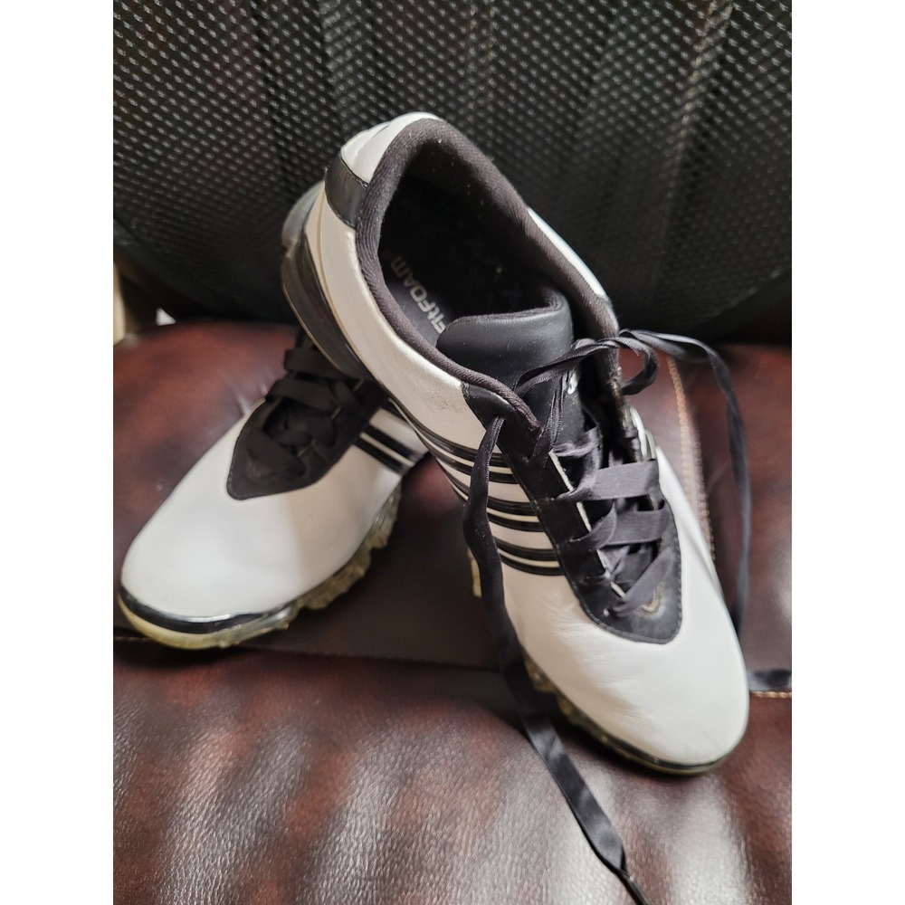 Adidas ClimaProof Golf Shoes Womens White/Black Leather Spiked Size 8.5‎